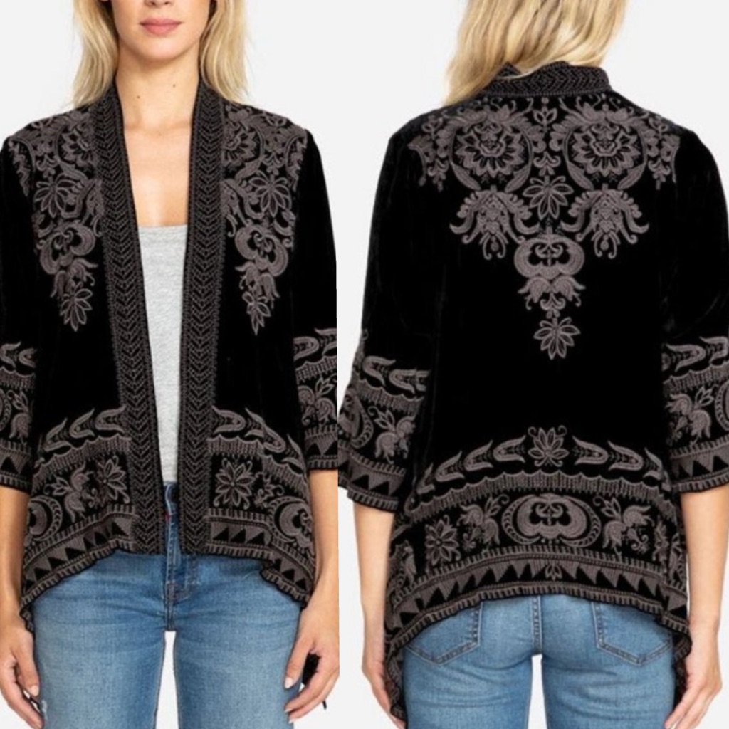 Johnny Was Hirsch Heavily Embroidered Velvet Jacket Nwt